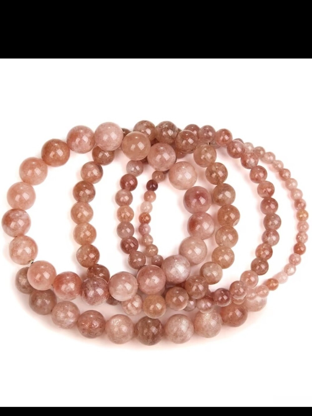 New Sunstone Beaded Stretch Bracelet Set - Pink-Brown